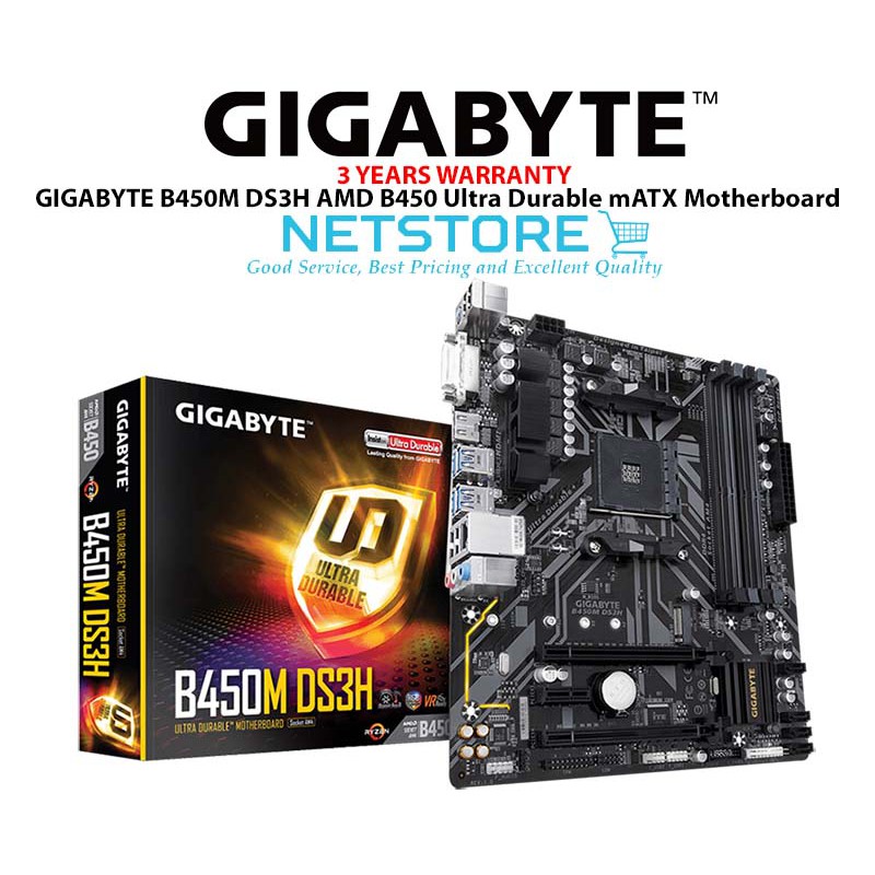 GIGABYTE B450MDS3H AMD B450 Ultra Durable mATX Motherboard B450M DS3H