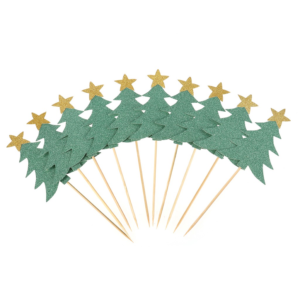 10 Pcs Cupcake Topper Decorative Christmas Trees Cupcake Picks