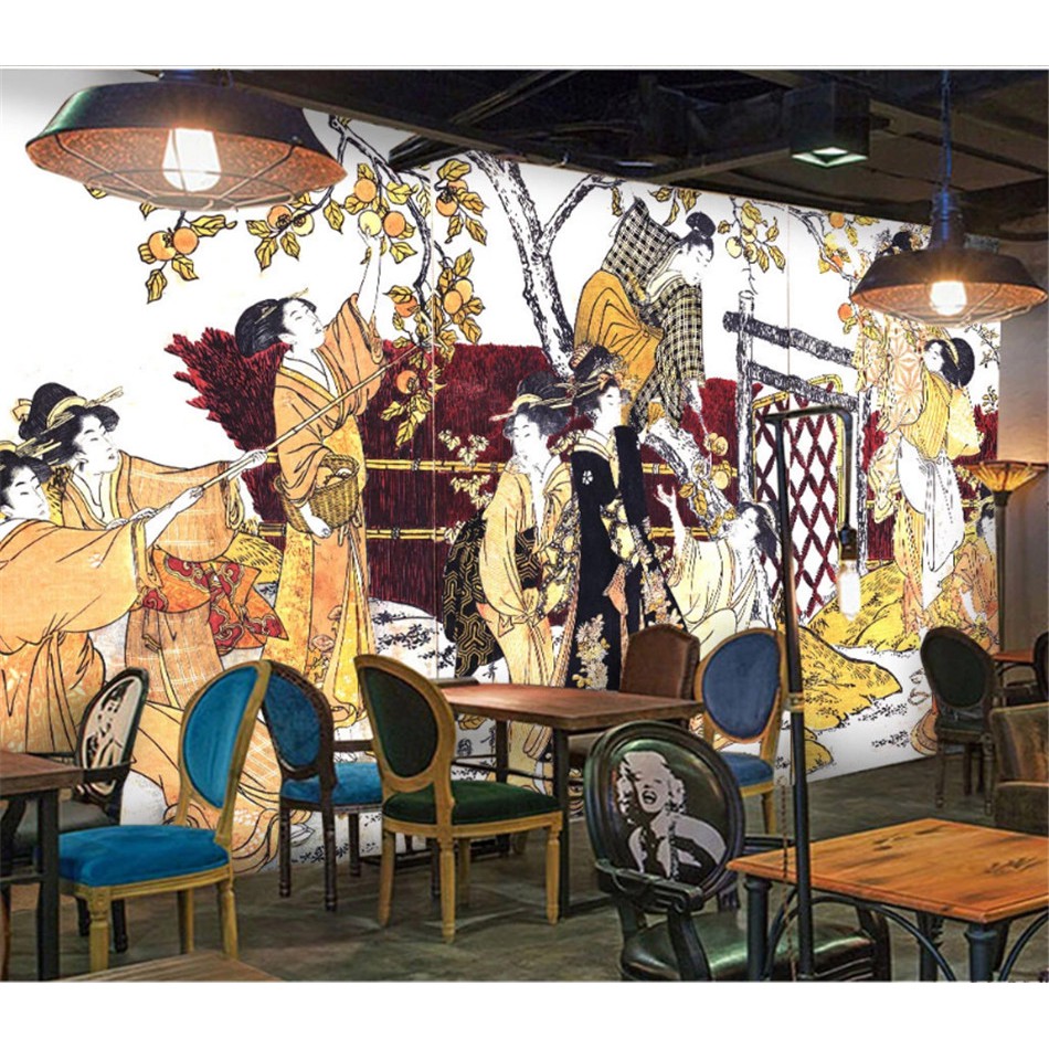 Japan Ukiyo E People Picking Persimmon Culture Mural Wallpaper 3d