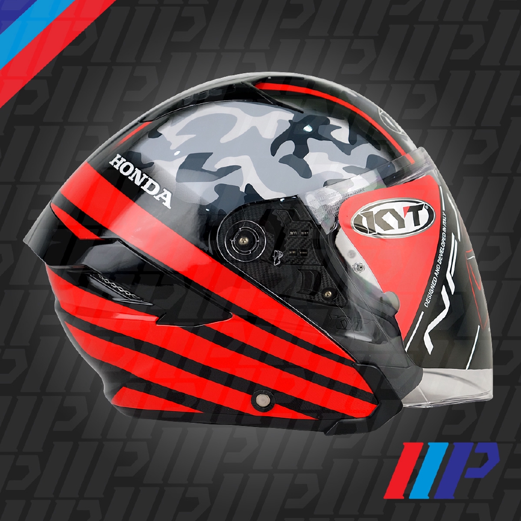 Kyt Nfj Honda Camouflage Black Red Grey Double Visor Open Face Helmet Special Edition Shopee Malaysia