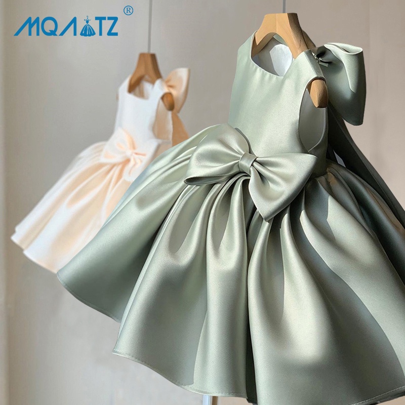 MQATZ 2022 Summer Pageant Child Ceremony Baptism 1 Year Birthday Dress For Baby Girl Solid Princess Dresses Party Dress Big Bow Fluffy Costumes 0-3 Years