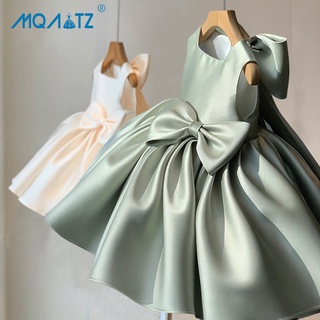 MQATZ 2022 Summer Pageant Child Ceremony Baptism 1 Year Birthday Dress For Baby Girl Solid Princess Dresses Party Dress Big Bow Fluffy Costumes 0-3 Years