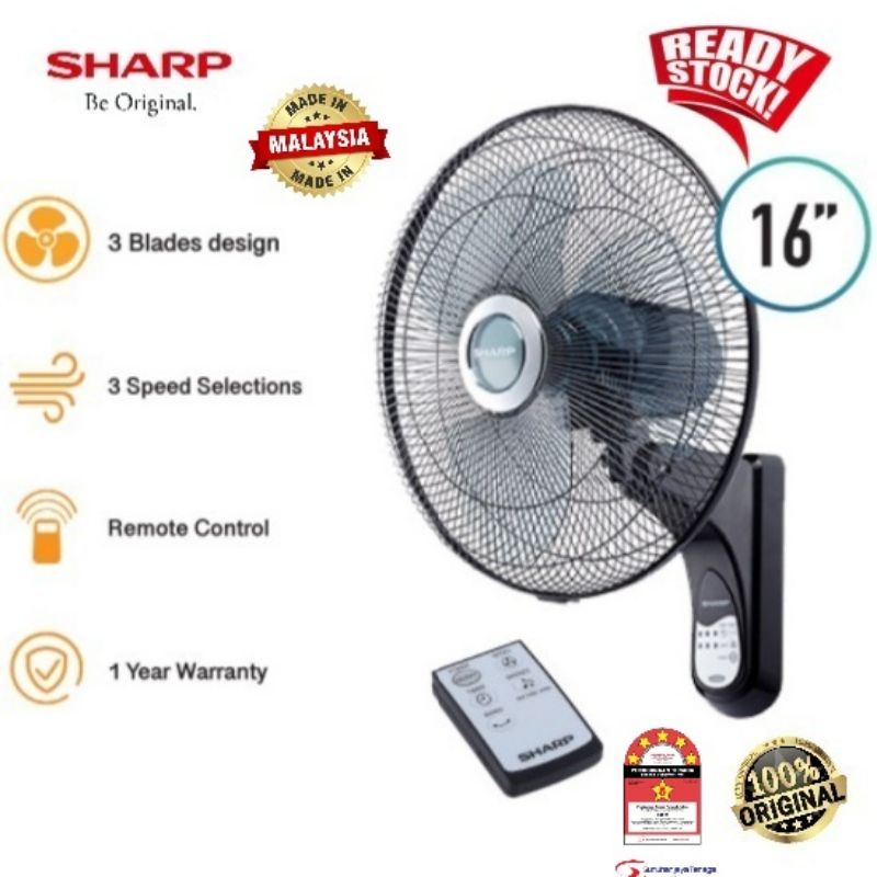Sharp Wall Fan 16 Inch Remote Control Wall Fan 5 Star Energy Saving