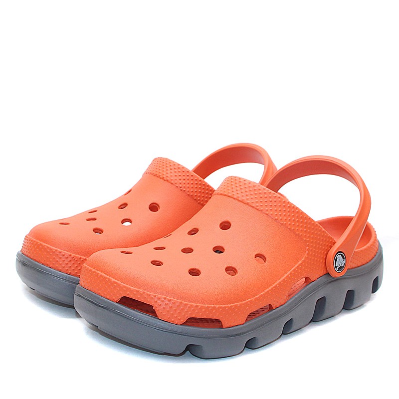 orange and blue crocs