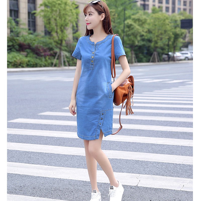 short sleeve plus size denim dress