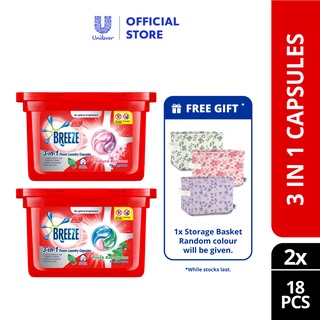 Image of Breeze 3in1 Capsule Detergent Sakura Blossom 216g + Fresh Eucalyptus 216g Free Storage Basket