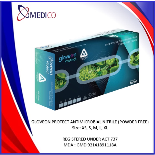 GLOVEON PROTECT ANTIMICROBIAL NITRILE (POWDER FREE) 1 box Shopee