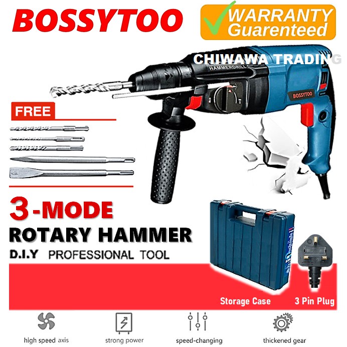 Bossytoo 900w 3 Mode Rotary Hammer Drill Speed Control Chiseling Impact Drilling Screw Driver