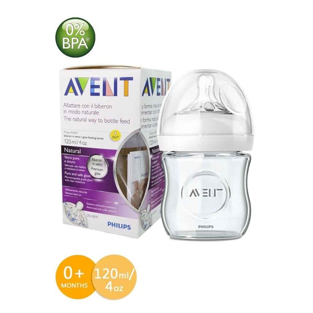 ORIGINAL 1 Bottle Philips Avent Natural Glass Bottle 4oz Botol Susu