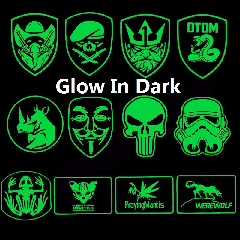 Luminous PVC Patch Glow In Dark Rubber Patches Military Hook Back Swat