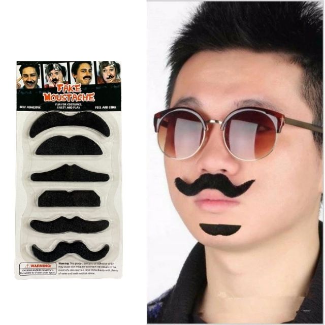 Fake Moustache Set For Fun Prank Cosplay Funny Beard Party Halloween Costume Men Black Fake