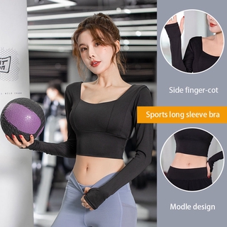 Fit.HER Yoga suit women's tight sports top new quick drying open navel short top fitness long sleeve T-shirt