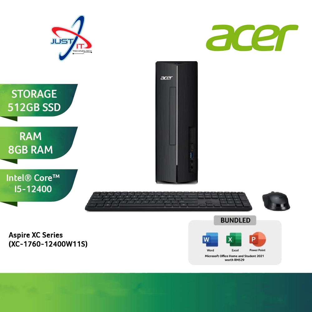 ACER ASPIRE XC176012400W11S Desktop PC I512400 8GDR4 512SSD WIN11