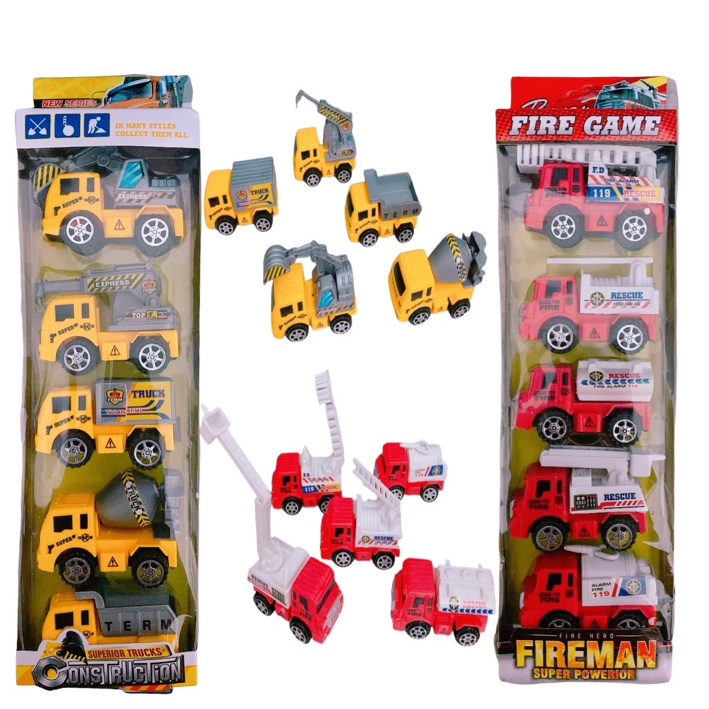 5 in 1 Fire Rescue Mini Truck Mini Pull-back Truck Car Kids Truck Car Set Mainan Budak Kereta Lori