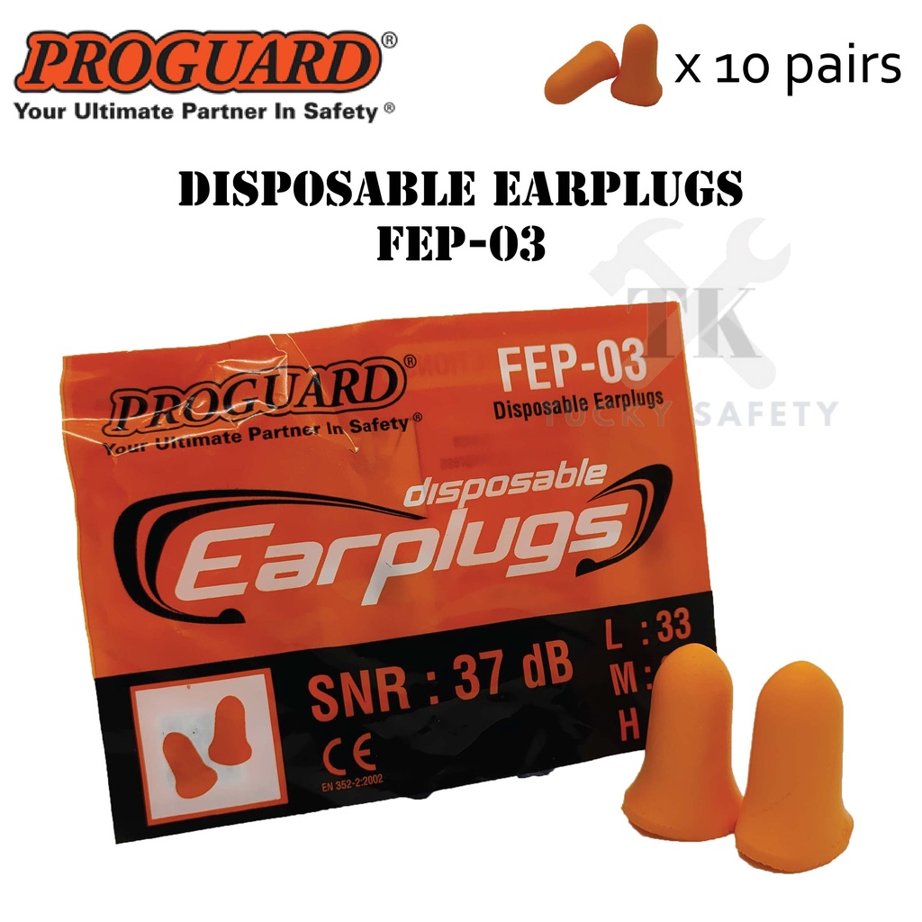 [ PROGUARD ] ( 10 PAIRS ) DISPOSABLE EARPLUGS FEP03 FOAM TYPE EARPLUG