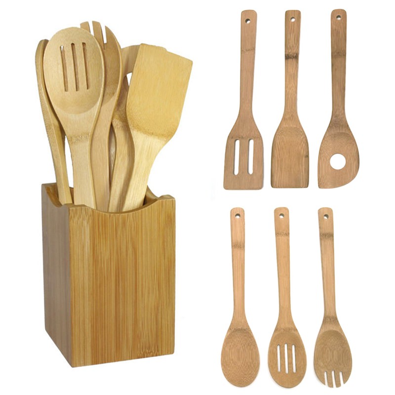 raya ramadan 6x/Set Bamboo Utensil Kitchen Wooden Cooking Tools Spoon Spatula Mixing Hot Sale EID Mubarak Ramadan Kareem