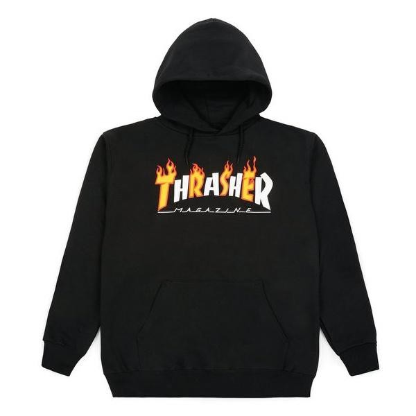 thrasher flame hoodie black