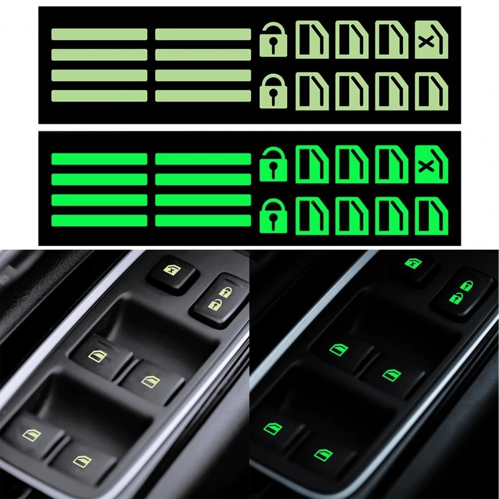 1 Sheet Car Window Fluorescent Sticker / Automotive Luminous Lift Window Button Sticker / Night Safety Glow in Dark Car Sticker Car Accessories