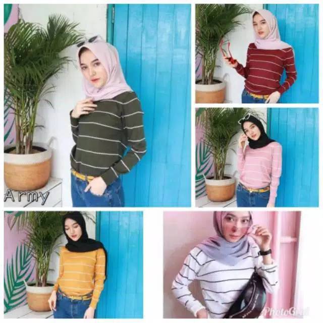 SWEATER RAJUT WOMEN STRIPE KNIT ORI TOP CHEAP WOMEN ...