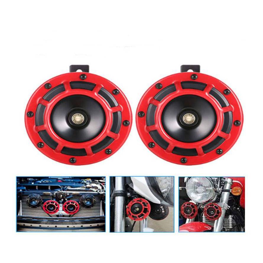 2PC RED Compact Electric Super Loud Blast Tone Hella Horn For CAR//TRUCK 12V