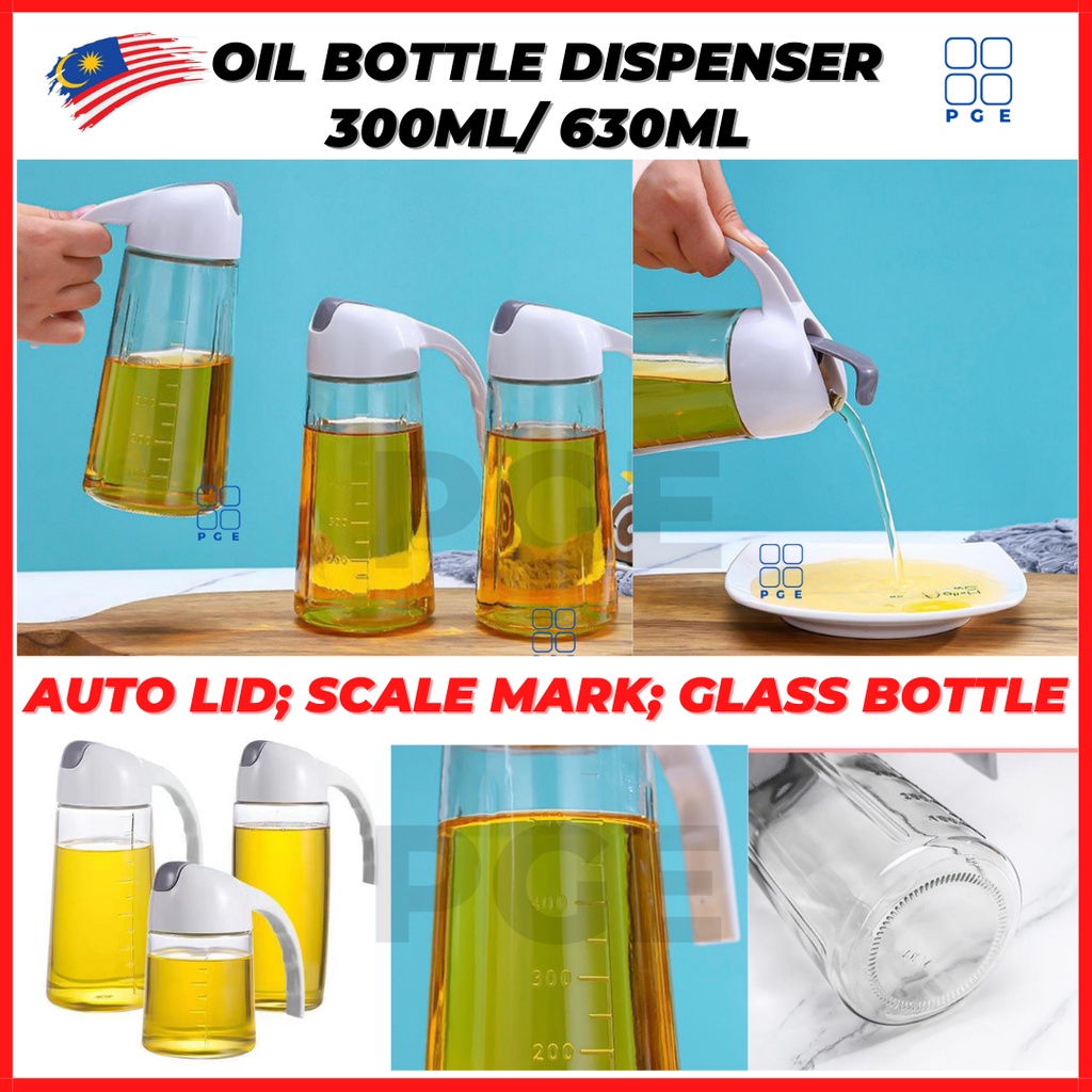 300ml & 630ml Oil AUTO Open Close Lid Glass Dispenser Oil / Vinegar