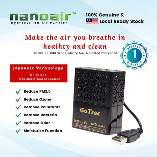 Hot Deal (1 Year Local Warranty) Ready Stock GoTrec Nanoair Hydroxyl Ion Car Air Purifier Japan Technology, No Filter,