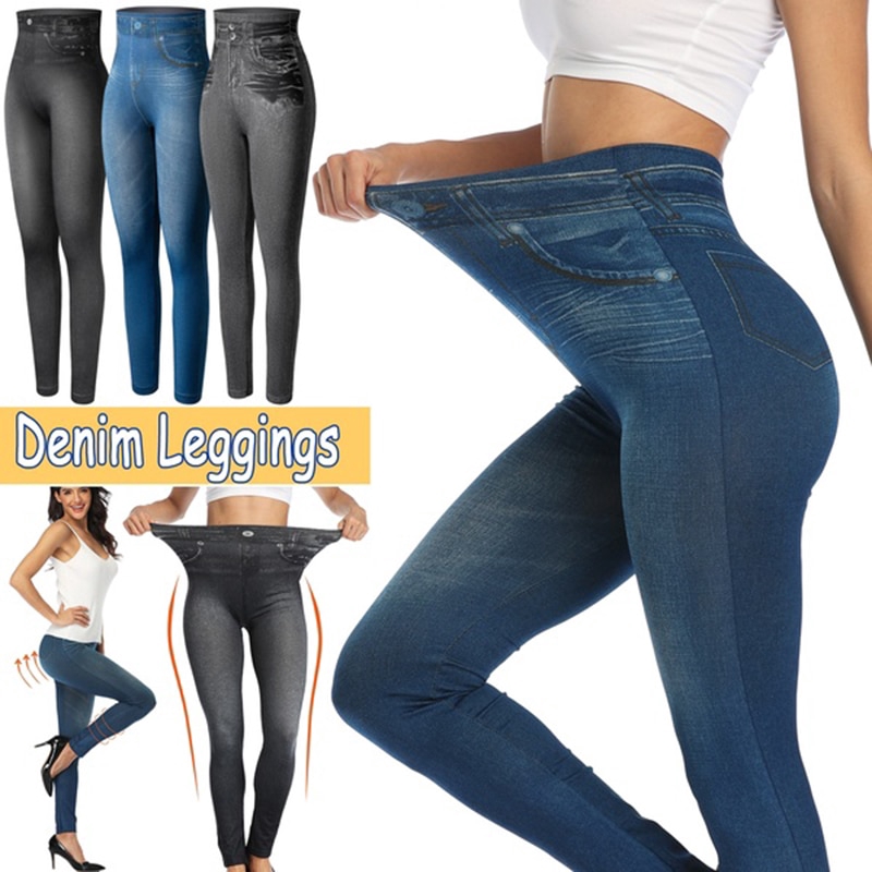 Seamless High Waist Warm Jeans Leggings 
