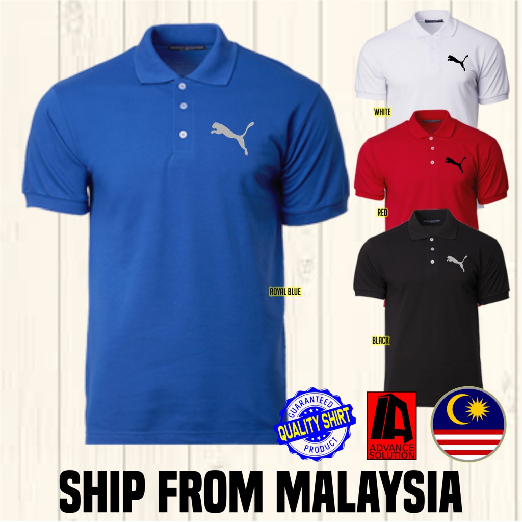 Blue Polo T Shirt Puma Logo  Motorsport Racing Car Collar 