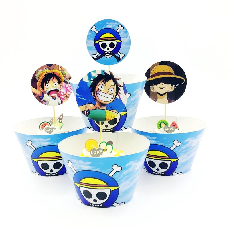 12sets Pirate King One Piece Theme Cupcake Wrapper Cake Topper Corsair Ship Hat Kids Happy Birthday Party Decoration Shopee Malaysia