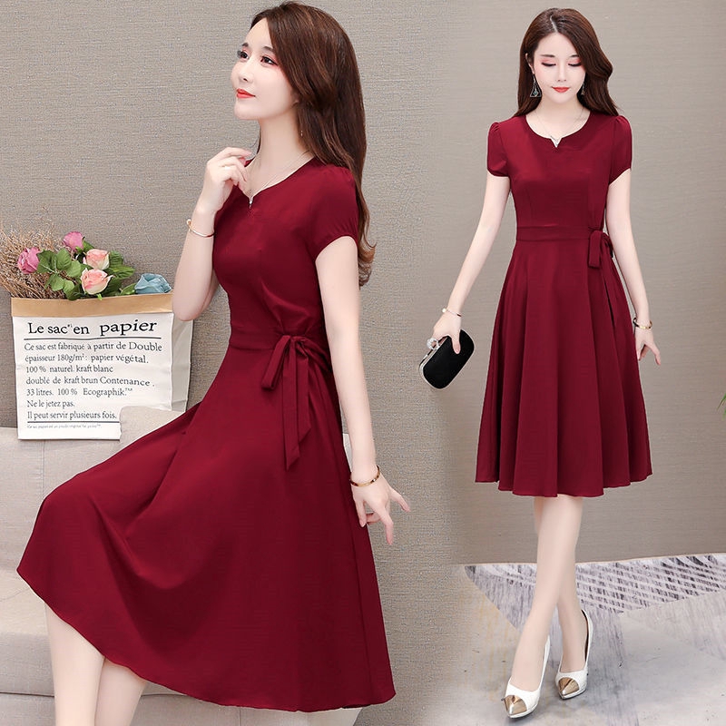 Vgobuy Korean Style Summer Womens Dress Solid Color V Neck Short Sleeve