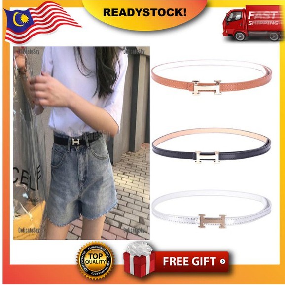 Women Belt Lady Girl Skinny Waist Belt Thin H Buckle Leather Narrow Waistband Tali Pinggang Perempuan 010 Shopee Malaysia