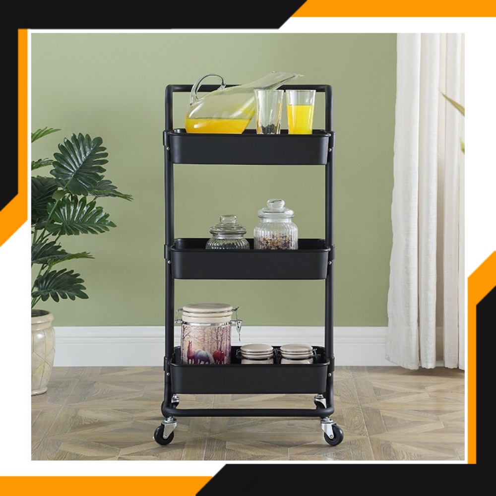 3 Tier Multifunctional Metal Trolley Storage Rack Office Shelves Book