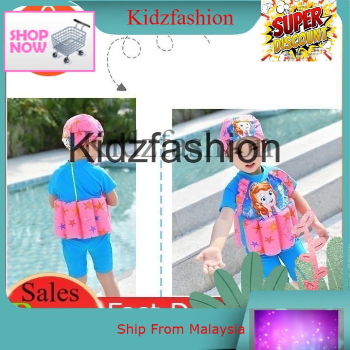 *SALES* Baju Renang Budak Kids Floating Swimwear Swim Suit Baju Renang+Cap- LITTLE MERMAID