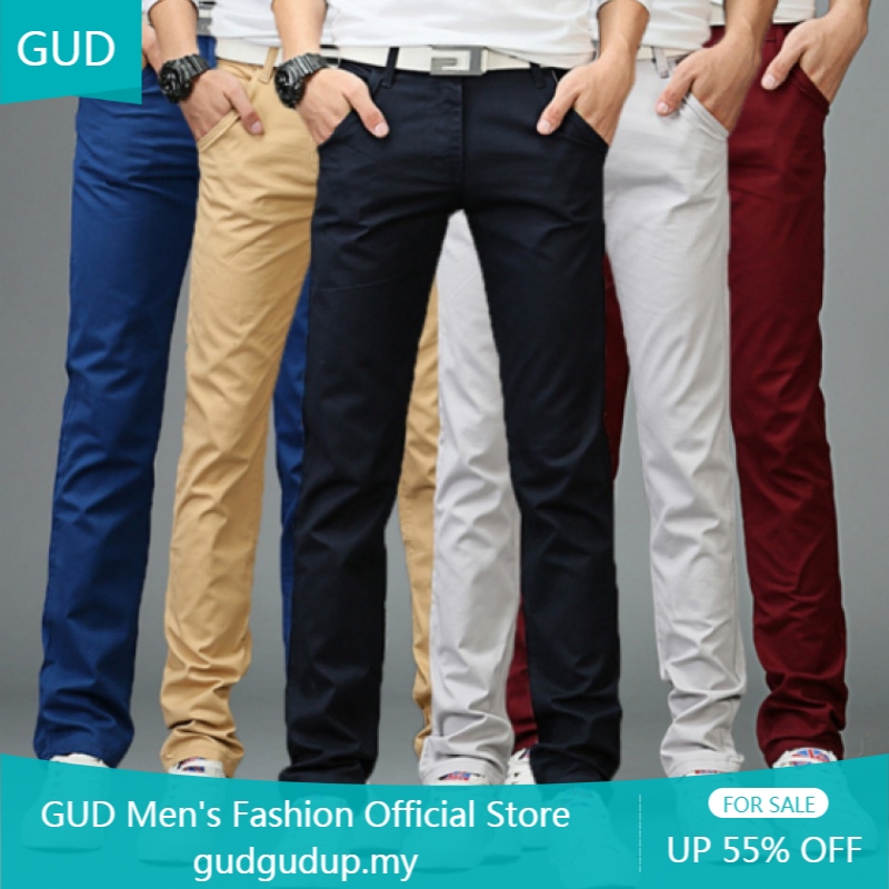 Ready Stock! Size 28-38 Men's Korean Slim Casual Pants Cotton Elastic ...