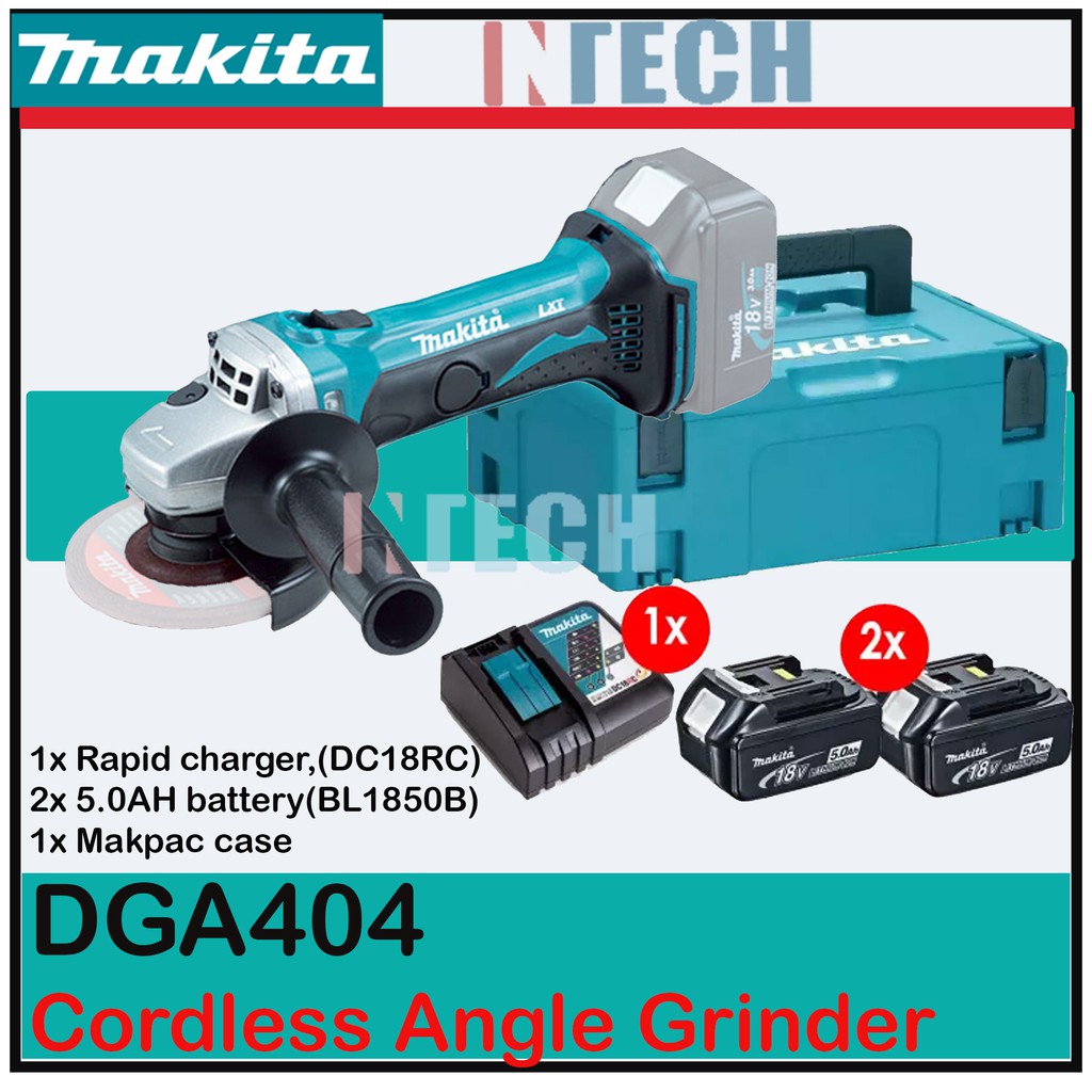 MAKITA DGA404 CORDLESS ANGLE GRINDER C/W 1x RAPID CHARGER 2x 5.0AH ...