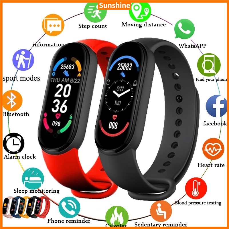 M6 Smartwatch  Bluetooth 4.2 relogio intelligent Smartband Heart Rate Monitor Smart Bracelet Fitness Watch Heart Rate Tracker Blood Pressure Dwaterproof Color Screen Water-proof