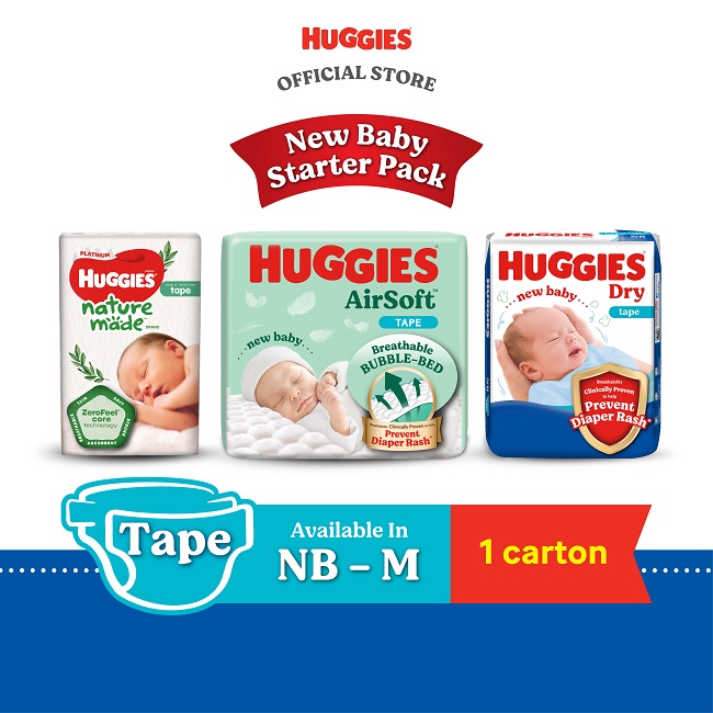 [Pack of 3/4] Huggies Newborn baby (NB / S) Diapers - Dry / AirSoft / Naturemade