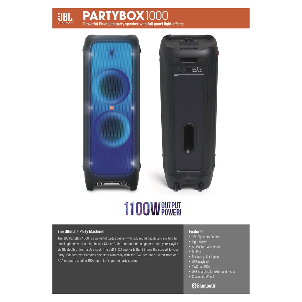 Original Jbl Partybox 100 300 1000 Bluetooth Portable Party Speaker Wt Light Effects Shopee Malaysia