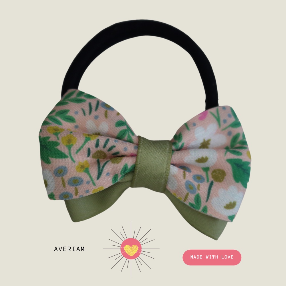 Forest Floral Hair Bow, Fully Hand Sewn, No Hot Glue, Fresh Summer Garden Collection, Option of Nylon Elastic or Clips