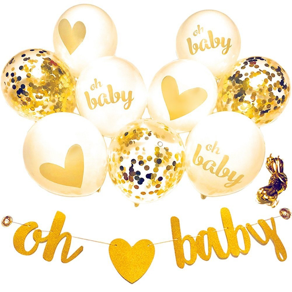 Baby Shower Glitter Gold Letter Banner Balloon Gender Hanging Party Decorations