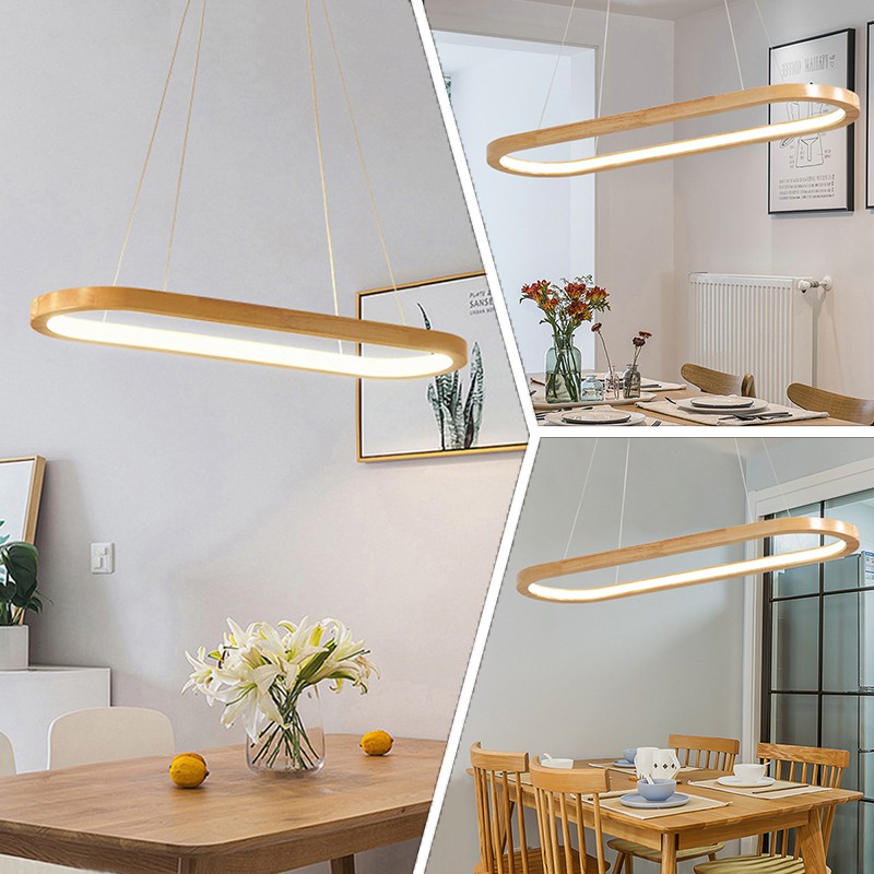 Nordic Led Pendant Lights Dining Room, Wooden Hanging Kitchen Lights
