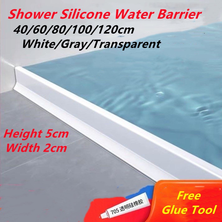 Ready Stock 5cm Height Bathroom Shower Water Blocking Strip Kitchen Water Barrier Flexible Waterproof Water Stopper档水条