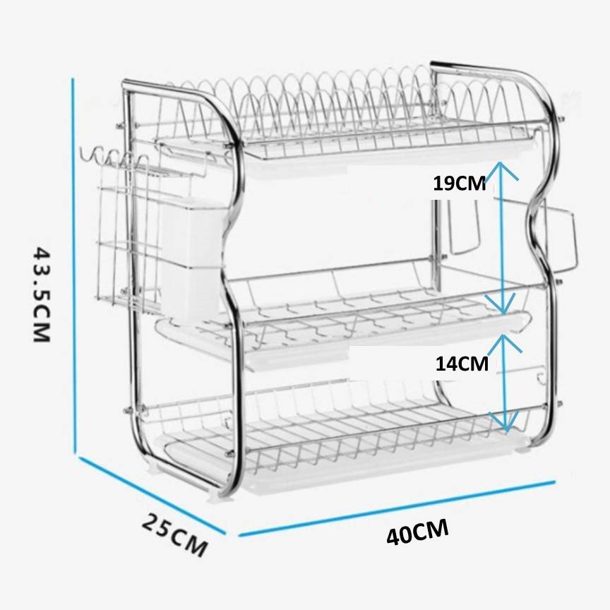 3 Layer Dish Drying Rack Kitchen Washing Holder Basket Stainless Knife Sink Dish Drain Rack