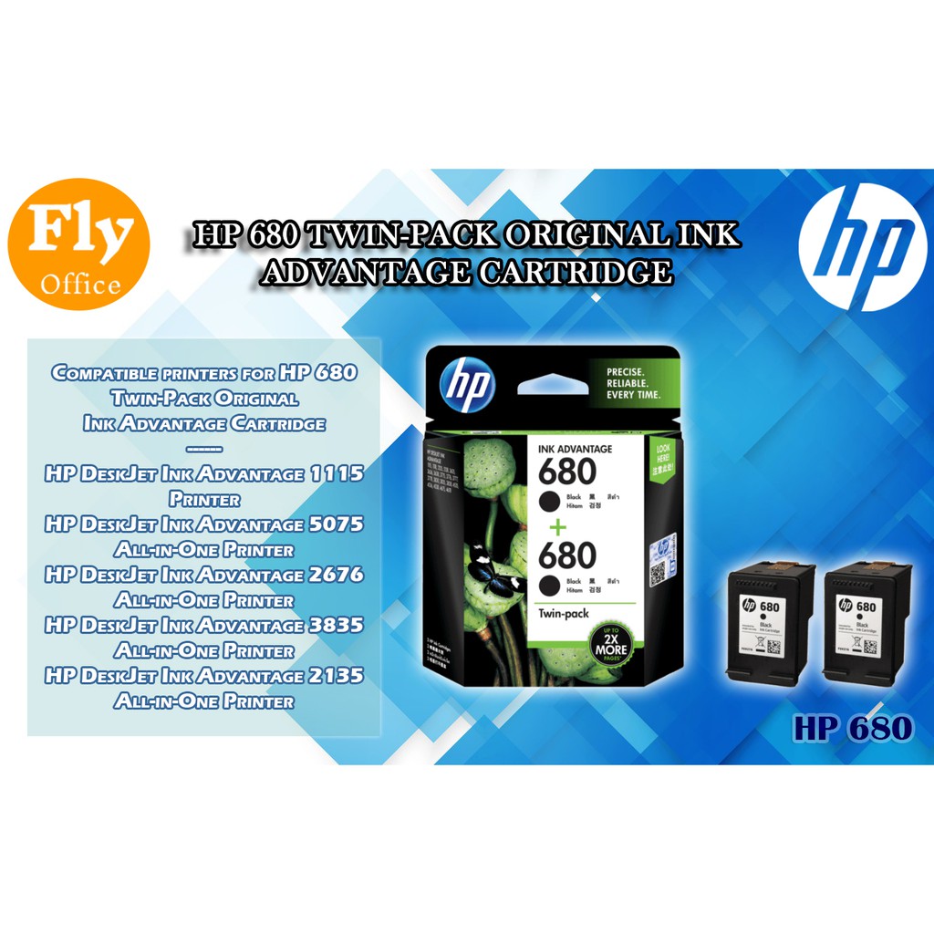 FREE FACE MASK - HP 680 Original Twin Pack Ink Cartridge ...