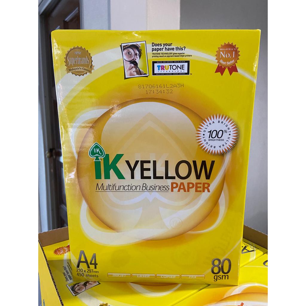 A4 Paper 80g IK Yellow 210x297mm (450's) | Shopee Malaysia