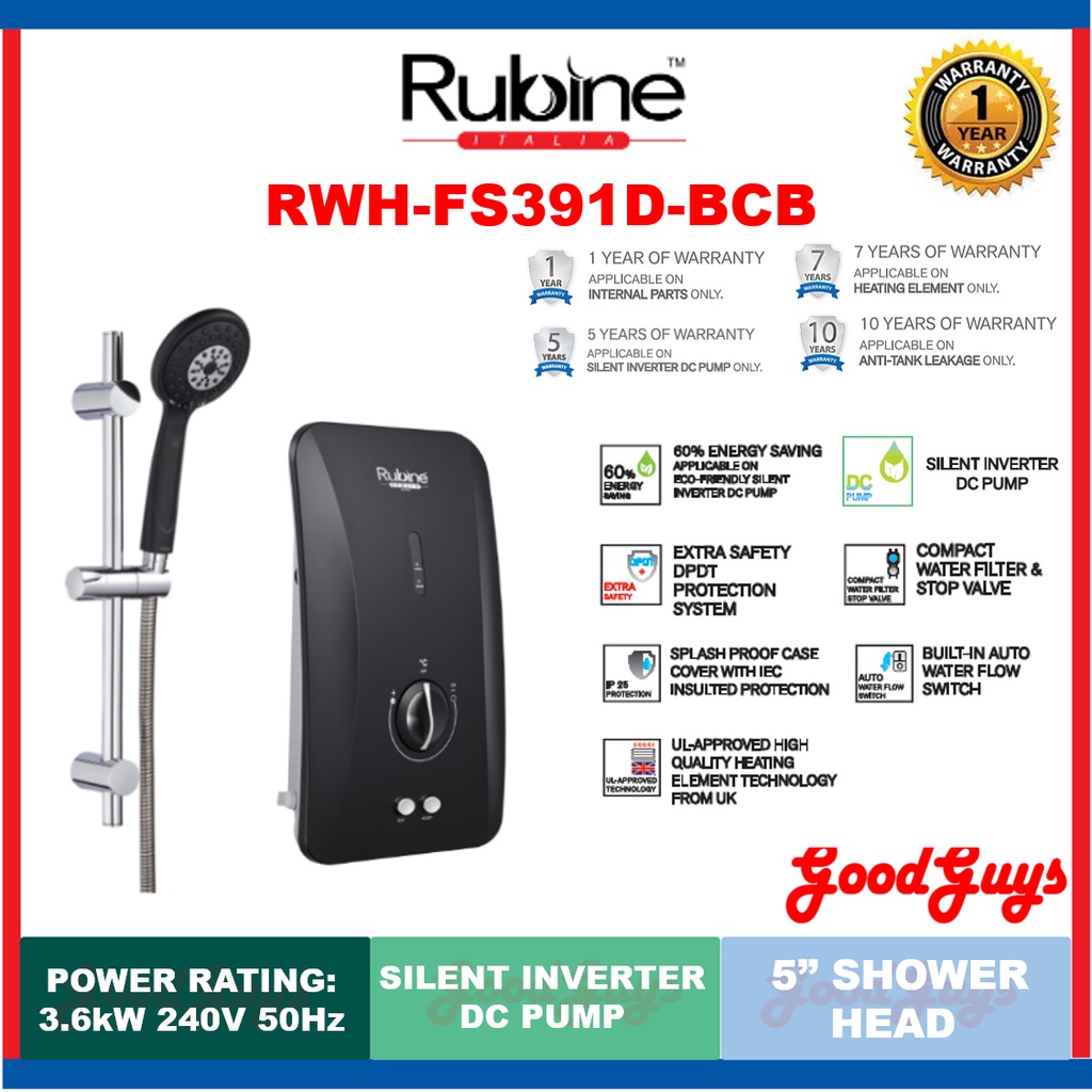 RUBINE RWH-FS391D-BCB / RWH-FS391D-WMW FLUSSO WATER HEATER WITH DC PUMP ...