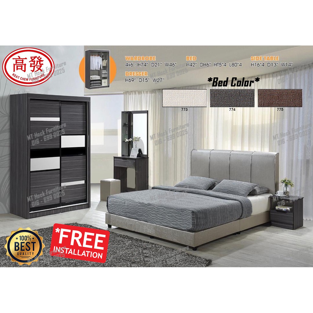 4ft X 6ft Bedroom Set Set Bilik Tidur 4ft X 6ft Wardrobe Anti Jump Room Set Included Installation Shopee Malaysia
