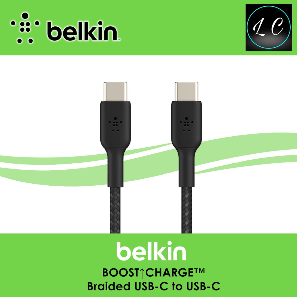 Original Belkin BOOST↑CHARGE™ USB-C to USB-C Cable CAB004bt1MBK PD18W (Black - 1M) Braided