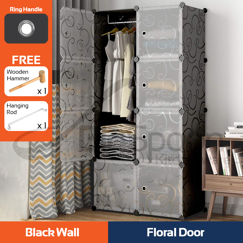 BIGSPOON DIY 8-Cube Wardrobe Cabinet Clothes Hanger Storage Rack Organizer Rak Kabinet Almari Baju Wardrobe Budak