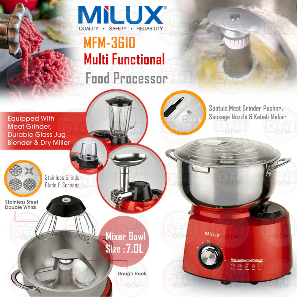 Milux Multi-Functional Food Processor/Mixer/Blender/Meat Grinder 1200W MFM-3610